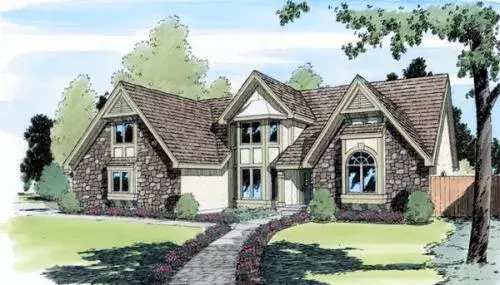 European house plans 46-325 - front exterior, 2,511 sq ft, 4 bed, 2 bath house plans | Monster House Plans