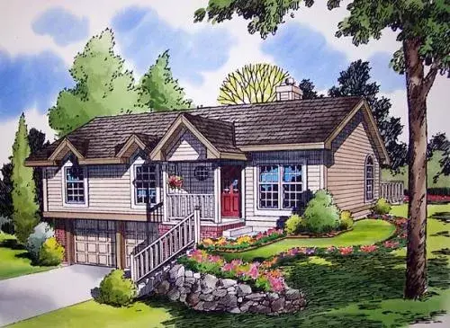 Traditional house plans 46-335 - front exterior, 1,427 sq ft, 3 bed, 1 bath house plans | Monster House Plans