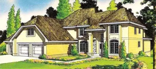European house plans 46-342 - front exterior, 3,659 sq ft, 3 bed, 3 bath house plans | Monster House Plans