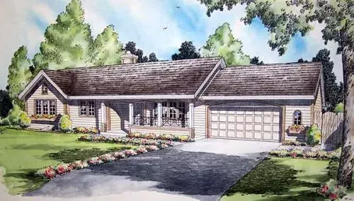 Traditional house plans 46-379 - front exterior, 1,734 sq ft, 3 bed, 2 bath house plans | Monster House Plans