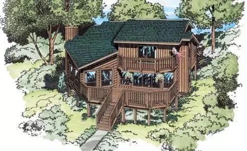 Contemporary house plans 46-385 - front exterior, 1,908 sq ft, 3 bed, 2 bath house plans | Monster House Plans
