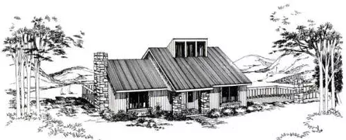 Contemporary house plans 46-390 - front exterior, 1,344 sq ft, 2 bed, 1 bath house plans | Monster House Plans