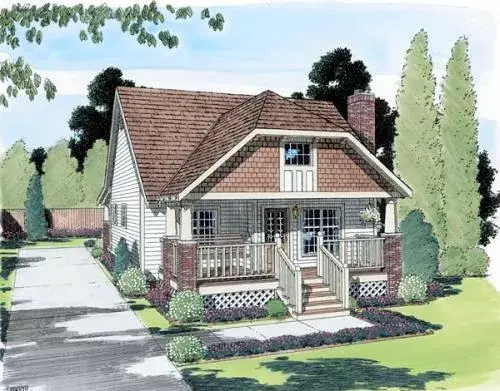 Cottage house plans 46-394 - front exterior, 964 sq ft, 2 bed, 2 bath house plans | Monster House Plans