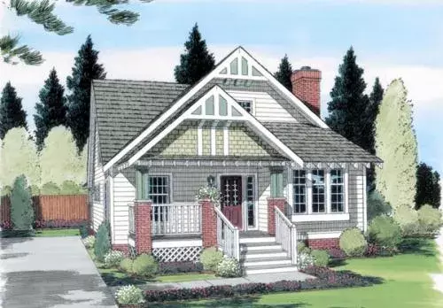 Bungalow house plans 46-396 - front exterior, 1,595 sq ft, 4 bed, 2 bath house plans | Monster House Plans