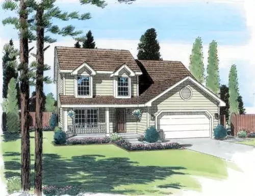 Traditional house plans 46-440 - front exterior, 1,505 sq ft, 4 bed, 2 bath house plans | Monster House Plans