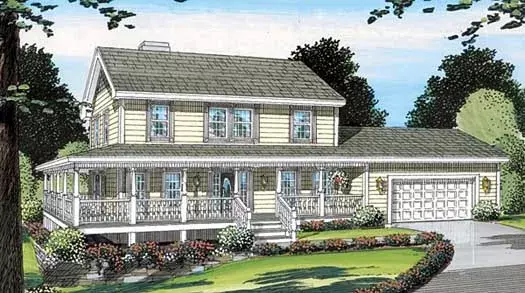 Country house plans 46-442 - front exterior, 1,978 sq ft, 3 bed, 2 bath house plans | Monster House Plans