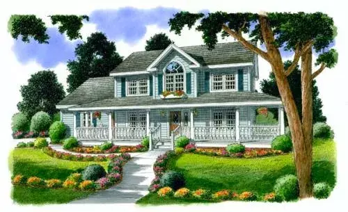 Country house plans 46-528 - front exterior, 2,260 sq ft, 4 bed, 2 bath house plans | Monster House Plans