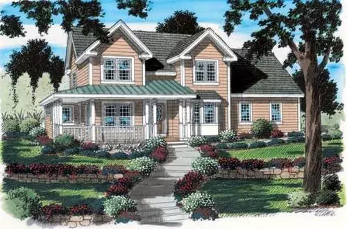 Traditional house plans 46-533 - front exterior, 2,226 sq ft, 4 bed, 2 bath house plans | Monster House Plans