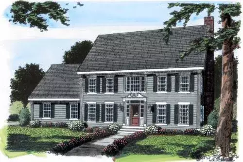 Colonial house plans 46-565 - front exterior, 2,616 sq ft, 4 bed, 2 bath house plans | Monster House Plans