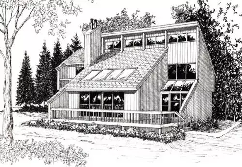 Contemporary house plans 46-574 - front exterior, 1,469 sq ft, 3 bed, 1 bath house plans | Monster House Plans