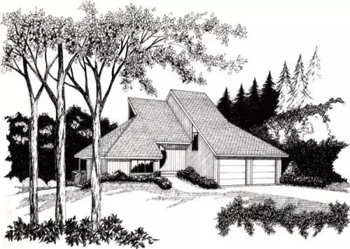 Contemporary house plans 46-577 - front exterior, 1,338 sq ft, 3 bed, 2 bath house plans | Monster House Plans