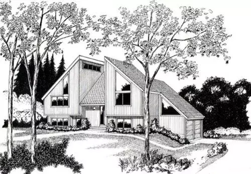 Contemporary house plans 46-579 - front exterior, 1,851 sq ft, 4 bed, 1 bath house plans | Monster House Plans