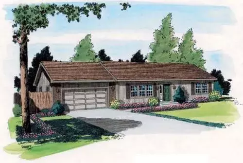 Traditional house plans 46-586 - front exterior, 1,092 sq ft, 3 bed, 1 bath house plans | Monster House Plans