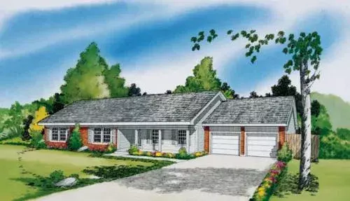 Traditional house plans 46-590 - front exterior, 1,672 sq ft, 3 bed, 2 bath house plans | Monster House Plans