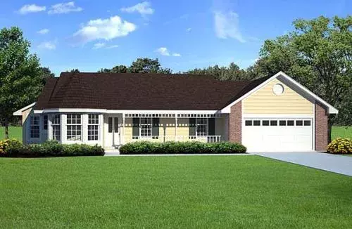 Traditional house plans 46-597 - front exterior, 1,583 sq ft, 3 bed, 2 bath house plans | Monster House Plans