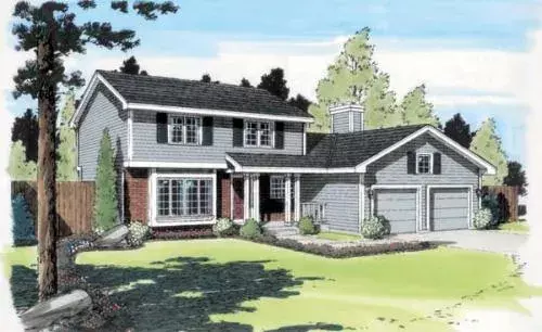 Traditional house plans 46-607 - front exterior, 2,031 sq ft, 4 bed, 2 bath house plans | Monster House Plans