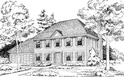 Colonial house plans 46-621 - front exterior, 2,224 sq ft, 4 bed, 2 bath house plans | Monster House Plans