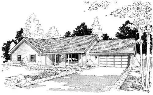 Traditional house plans 46-636 - front exterior, 1,373 sq ft, 3 bed, 2 bath house plans | Monster House Plans