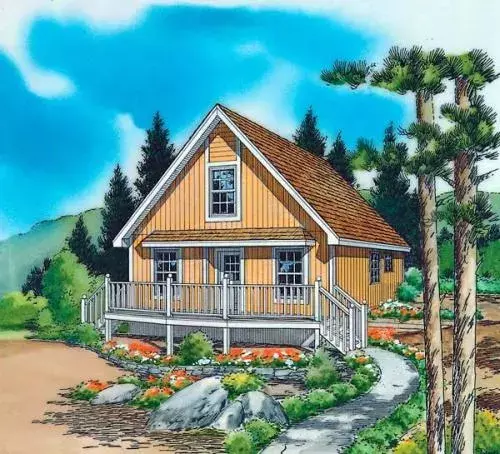 Mountain Rustic house plans 46-641 - front exterior, 1,003 sq ft, 1 bed, 1 bath house plans | Monster House Plans