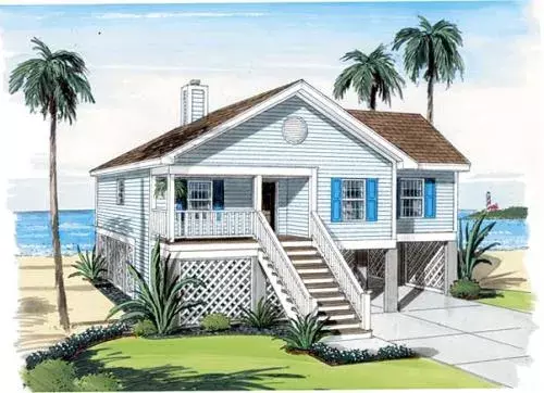 Coastal house plans 46-744 - front exterior, 1,297 sq ft, 3 bed, 2 bath house plans | Monster House Plans