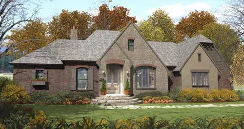 European house plans 47-138 - front exterior, 2,059 sq ft, 3 bed, 2 bath house plans | Monster House Plans