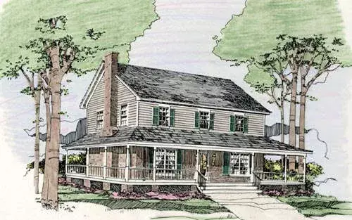 Farmhouse house plans 47-152 - front exterior, 1,779 sq ft, 3 bed, 2 bath house plans | Monster House Plans