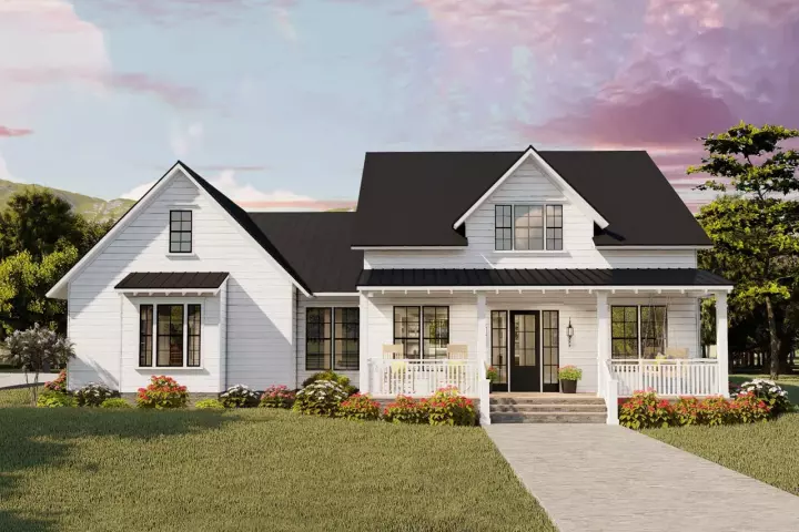 Modern Farmhouse house plans 47-201 - front exterior, 2,480 sq ft, 4 bed, 2 bath house plans | Monster House Plans