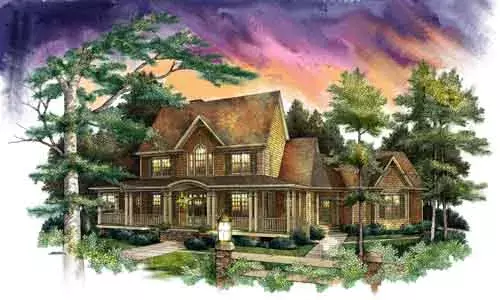 Farmhouse house plans 48-113 - front exterior, 3,404 sq ft, 4 bed, 3 bath house plans | Monster House Plans