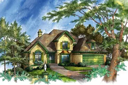 European house plans 48-132 - front exterior, 2,188 sq ft, 3 bed, 2 bath house plans | Monster House Plans