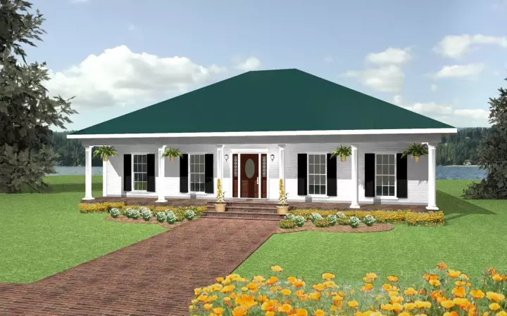 Southern house plans 49-141 - front exterior, 2,052 sq ft, 3 bed, 2 bath house plans | Monster House Plans