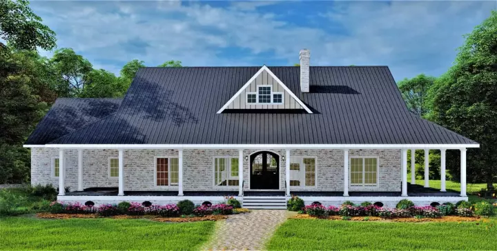 Farmhouse house plans 49-210 - front exterior, 2,090 sq ft, 3 bed, 2 bath house plans | Monster House Plans