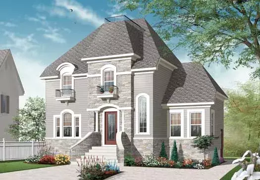 European house plans 5-1029 - front exterior, 1,482 sq ft, 3 bed, 1 bath house plans | Monster House Plans