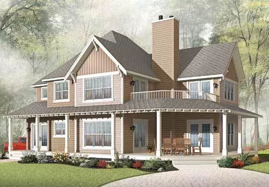 Craftsman house plans 5-1037 - front exterior, 2,326 sq ft, 3 bed, 2 bath house plans | Monster House Plans