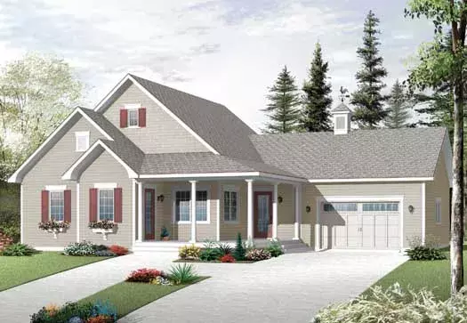 Country house plans 5-1048 - front exterior, 1,289 sq ft, 2 bed, 1 bath house plans | Monster House Plans