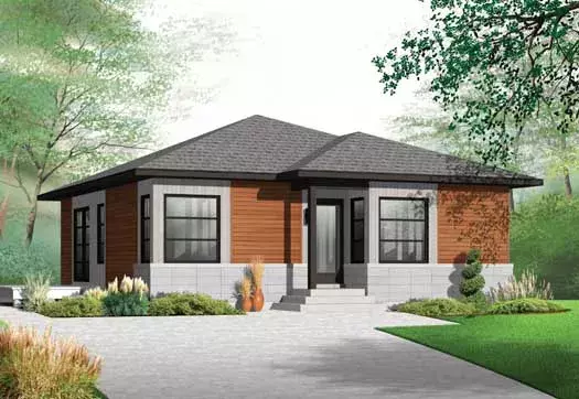 Modern house plans 5-1055 - front exterior, 962 sq ft, 2 bed, 1 bath house plans | Monster House Plans