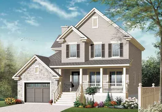 Colonial house plans 5-1074 - front exterior, 1,828 sq ft, 3 bed, 1 bath house plans | Monster House Plans