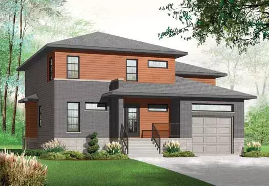 Modern house plans 5-1077 - front exterior, 2,072 sq ft, 3 bed, 2 bath house plans | Monster House Plans