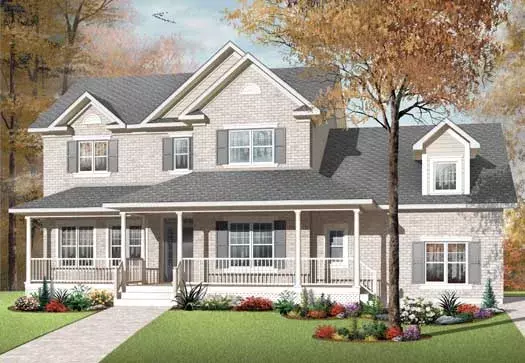 Farmhouse house plans 5-1090 - front exterior, 2,825 sq ft, 3 bed, 2 bath house plans | Monster House Plans