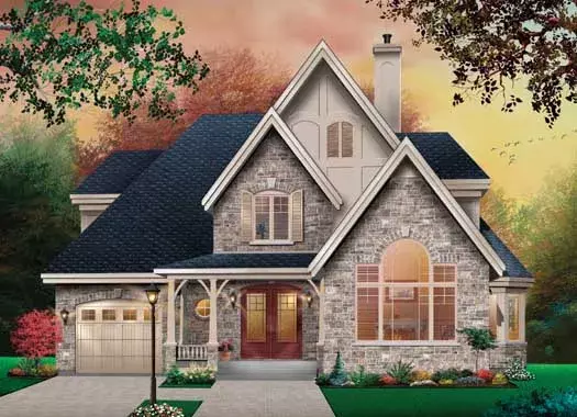 European house plans 5-1135 - front exterior, 1,826 sq ft, 3 bed, 2 bath house plans | Monster House Plans