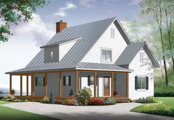 Country house plans 5-1204 - front exterior, 1,617 sq ft, 4 bed, 2 bath house plans | Monster House Plans