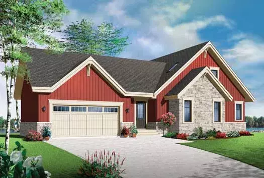 Ranch house plans 5-1208 - front exterior, 1,709 sq ft, 3 bed, 2 bath house plans | Monster House Plans
