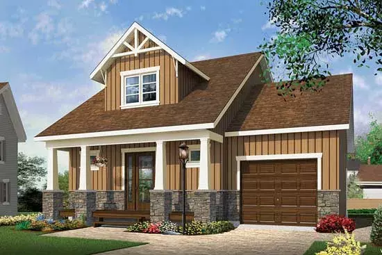 Craftsman house plans 5-1239 - front exterior, 900 sq ft, 2 bed, 1 bath house plans | Monster House Plans