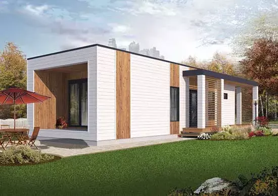 Modern house plans 5-1241 - front exterior, 631 sq ft, 2 bed, 1 bath house plans | Monster House Plans