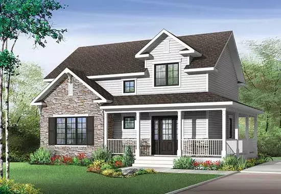 Country house plans 5-1285 - front exterior, 1,616 sq ft, 3 bed, 1 bath house plans | Monster House Plans
