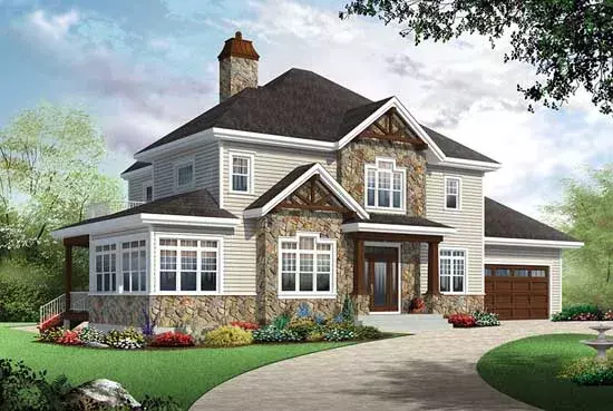 Country house plans 5-1287 - front exterior, 2,521 sq ft, 4 bed, 4 bath house plans | Monster House Plans