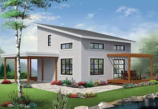 Contemporary house plans 5-1296 - front exterior, 1,200 sq ft, 2 bed, 2 bath house plans | Monster House Plans