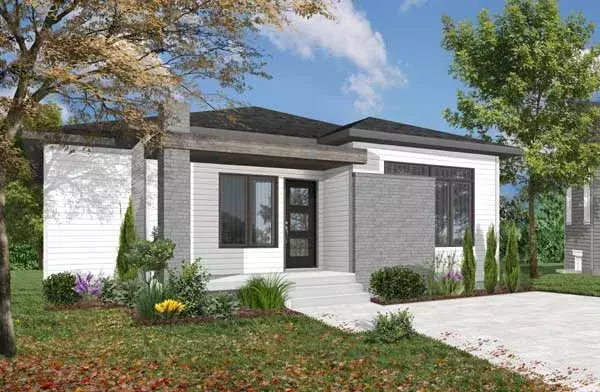 Modern house plans 5-1303 - front exterior, 1,178 sq ft, 1 bed, 1 bath house plans | Monster House Plans