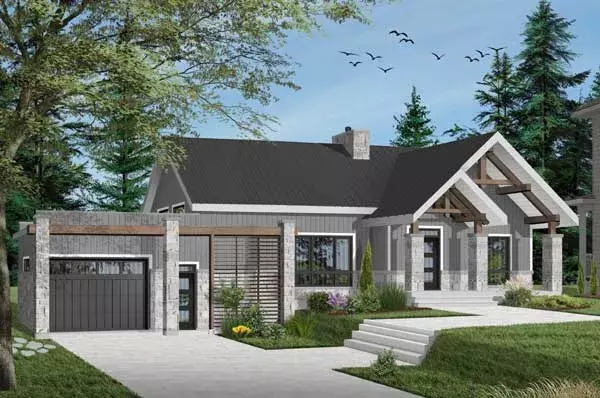 Mountain Rustic house plans 5-1318 - front exterior, 1,604 sq ft, 3 bed, 1 bath house plans | Monster House Plans