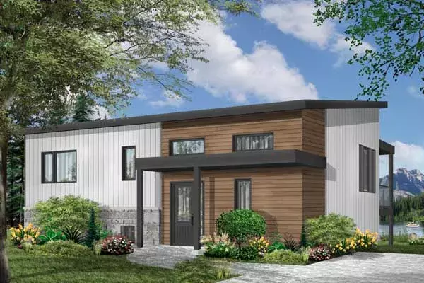 Modern house plans 5-1325 - front exterior, 1,064 sq ft, 2 bed, 1 bath house plans | Monster House Plans