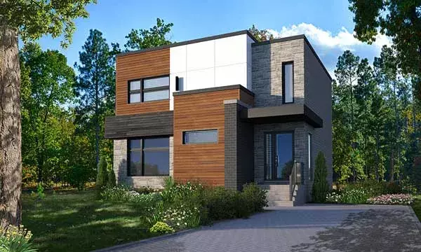 Modern house plans 5-1332 - front exterior, 1,680 sq ft, 3 bed, 1 bath house plans | Monster House Plans